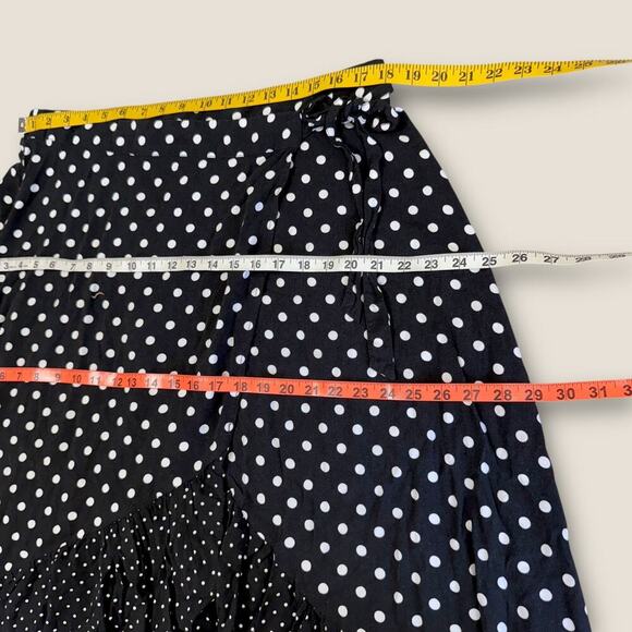 Torrid Polka Dot Faux Wrap Ruffled Maxi Skirt High Low Size 1X 14/16 Black White - Picture 11 of 14